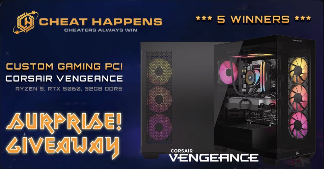 cheathappens's tweet image. 🚨 5 CORSAIR VENGEANCE PCs up for grabs!
Yes, for real. No cost. Worldwide entry.
Prefer cash? We’ve got you covered.
🎁 Enter to win: cheathappens.com/gleamio25.asp 
#PCGiveaway #CORSAIR #CheatHappens