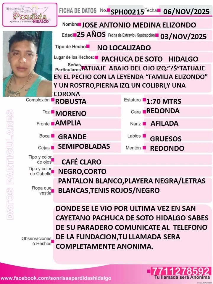 Sonrisas Perdidas Hidalgo 
Solicita tu apoyo en la difusión de las siguientes fichas
De antemano muchas gracias
