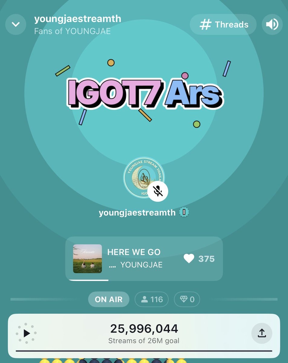 🎧 IGOT7 Ars Channel
กำลังเดินทางเข้าสู่ 26 ล้านสตรีม แล้วนะคะ! 💫

ช่วงที่ยองแจเข้ากรม พวกเรามาช่วยกัน
สะสมยอดสตรีมให้ยองแจไปพร้อมๆ กันไหมคะ 💚 บ้านสตรีมยองแจยินดีต้อนรับทุกคนเสมอ

Join us 
🔗 share.stationhead.com/ke1es6quo976

🎧 IGOT7 Ars 채널
곧 2,600만 스트리밍 달성이에요! 💫

영재가