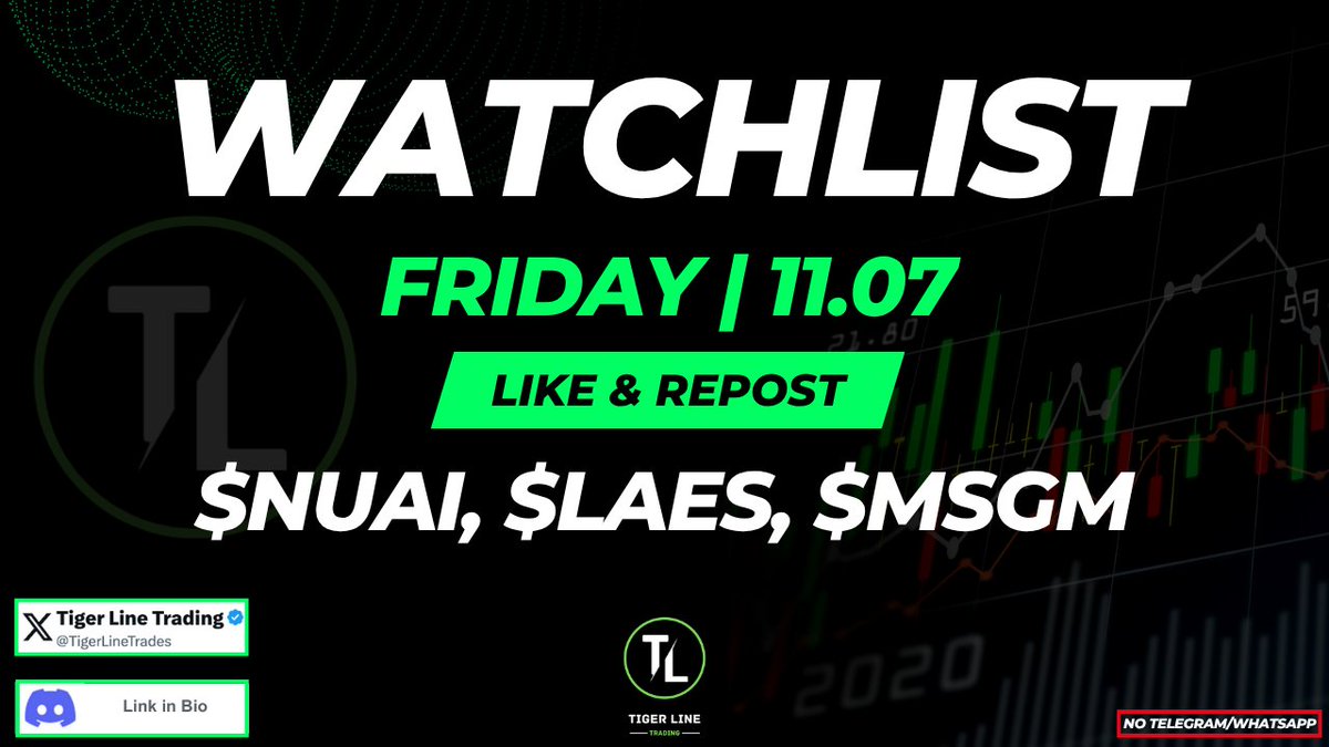 TigerLineTrades's tweet image. ** Watchlist Thread Below **
                  11/07/25
       $NUAI, $LAES, $MSGM
LIKE &amp;amp; REPOST FOR MORE!! 💰💰💰💰
