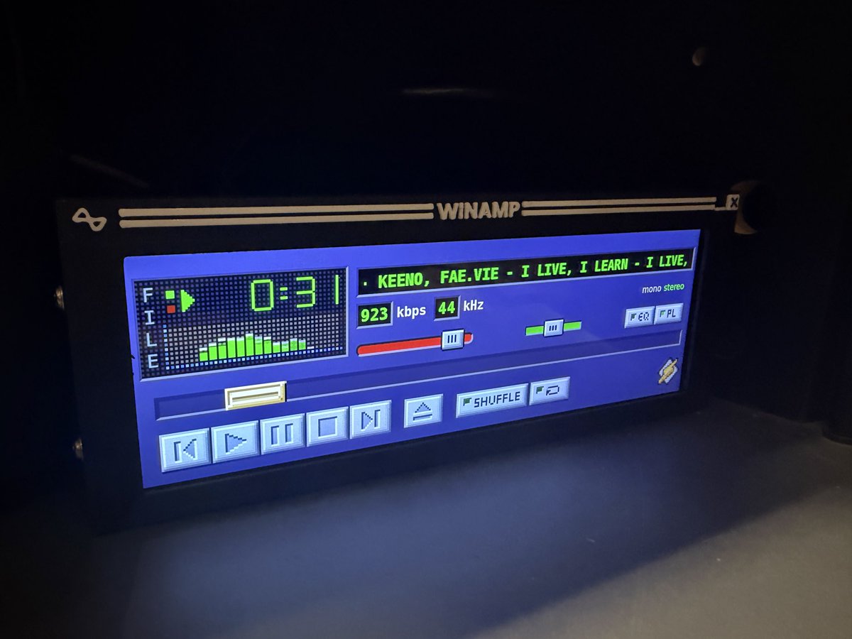 Felt like I needed access to all of my music in my collection room. Hooked this bad boy up… Winamp (linamp) touch interface player. Accesses my NAS. Sounds amazing through the marantz amp and paradigm speakers…