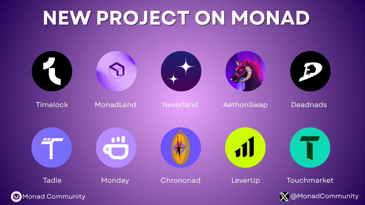 NEW PROJECT ON MONAD 🟪

Drop your Monad wallet address 👇
<a href="/Timelock_Trade/">Timelock Protocol (mainnet arc)</a>
<a href="/MonadLend/">MonadLend</a>
<a href="/Neverland_Money/">Neverland</a>
<a href="/AethonSwap/">AethonSwap - Monad's VE3,3 DEX (mainnet arc)</a>
<a href="/Deadnads/">Deadnads (Mainnet Arc)</a>
<a href="/tadle_com/">Tadle - dApp Sandbox</a>
<a href="/MondayTrade_/">Monday Trade (mainnet arc)</a>
<a href="/chrononad_xyz/">Chrononad 🧭 (mainnet arc)</a>
<a href="/LeverUp_xyz/">LeverUp (mainnet arc)</a>
<a href="/touch_market/">Touchmarket</a>

#Monad #MonadMainnet