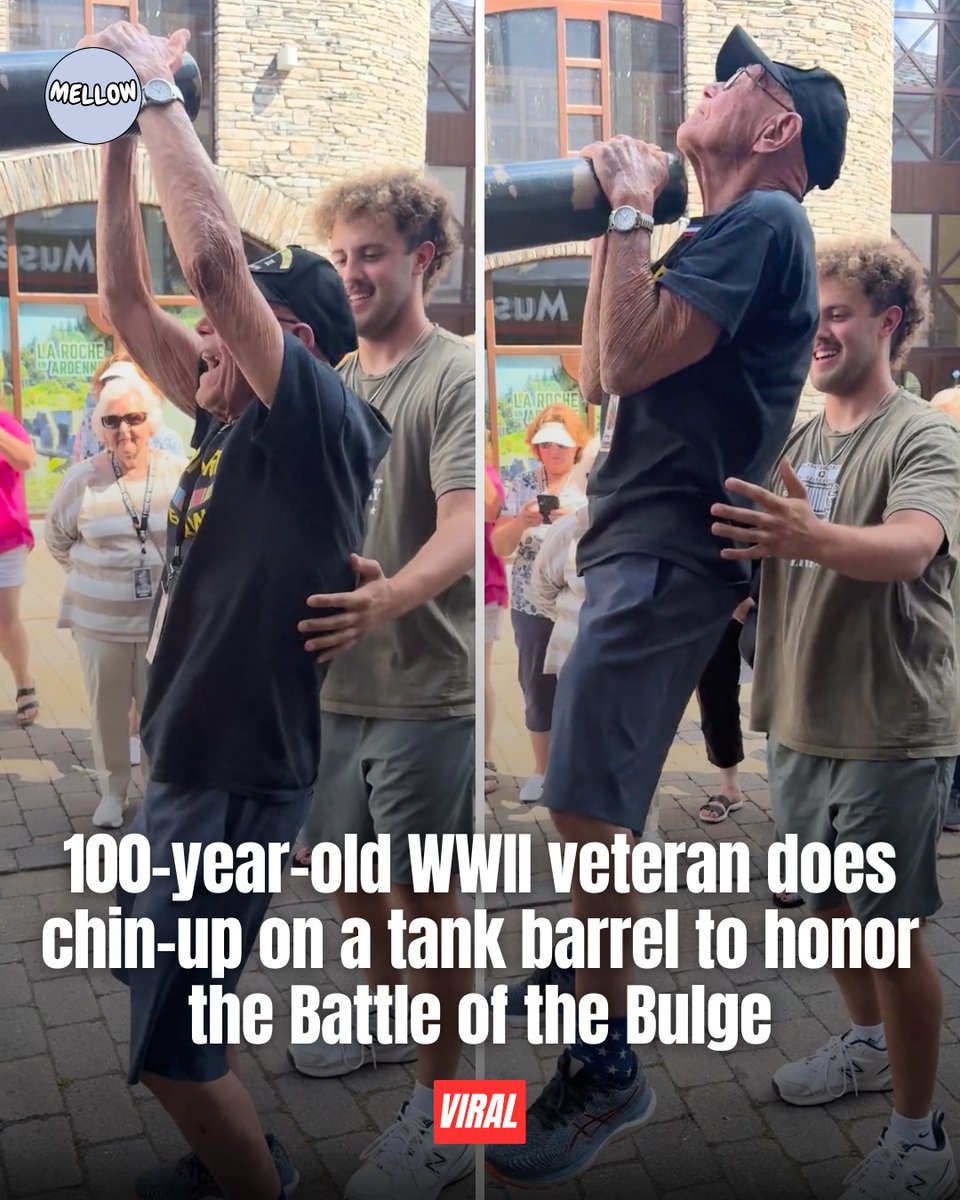 Sassafrass_84's tweet photo. This is so amazing. 100 years old and still able to hit it. 🔥🔥🔥

In a moment that stunned the internet and touched hearts worldwide, a 100-year-old World War II veteran named Frank performed a chin-up on the barrel of a German 88mm tank. https://t.co/yqTkNb7isA