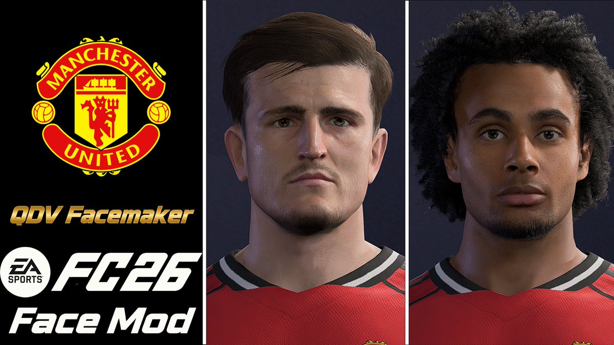 Add new Faces to this pack:
- Harry Maguire (Face Update)
- Joshua Zirkzee (Face Update from FC 26)

---FREE DOWNLOAD---
buymeacoffee.com/qdvfacemaker/e…
#FC26 #FC25 #FC24 #FIFA23 #Facemod #NEW #ManchesterUnited