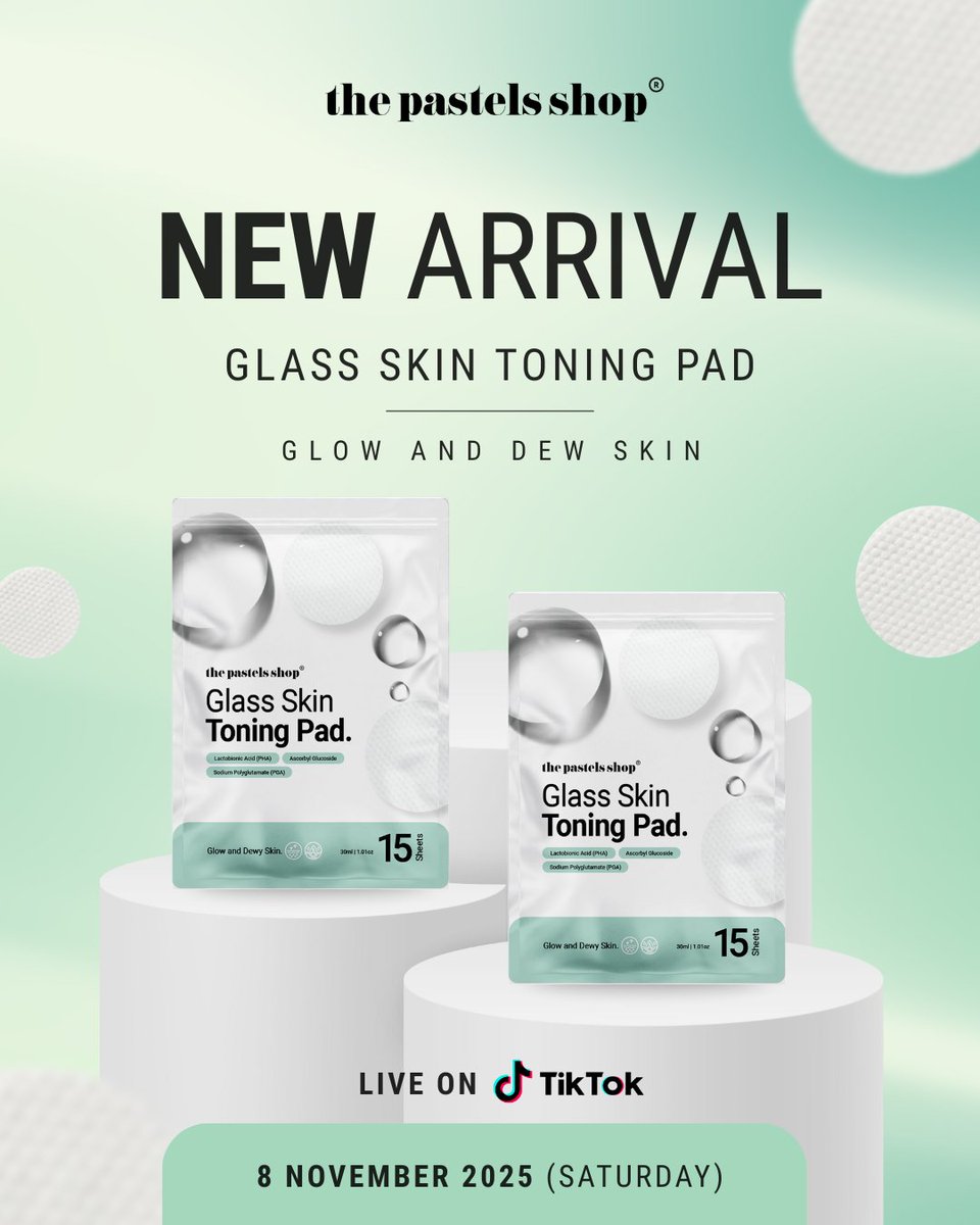 thepastelsshop's tweet image. ✨ Pre-Hype 11.11 is here!
We’re launching the new Glass Skin Toning Pad 💧
Hydrate, exfoliate &amp;amp; brighten dull skin for that glass skin glow!

🎥 Live on TikTok | 8–9 Nov, starts at 8.30AM
Exclusive promos awaits only during Live! 🎁

Join our live here ⤵️…