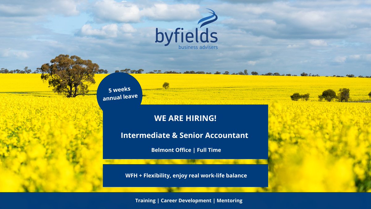 ByfieldsWA's tweet image. WE ARE HIRING | Intermediate &amp;amp; Senior Accountants - Belmont Office - Full Time

INTERMEDIATE ACCOUNTANT | BUSINESS &amp;amp; TAXATION
SENIOR ACCOUNTANT | AGRIBUSINESS 

APPLY TODAY ow.ly/VpTs50XocSF