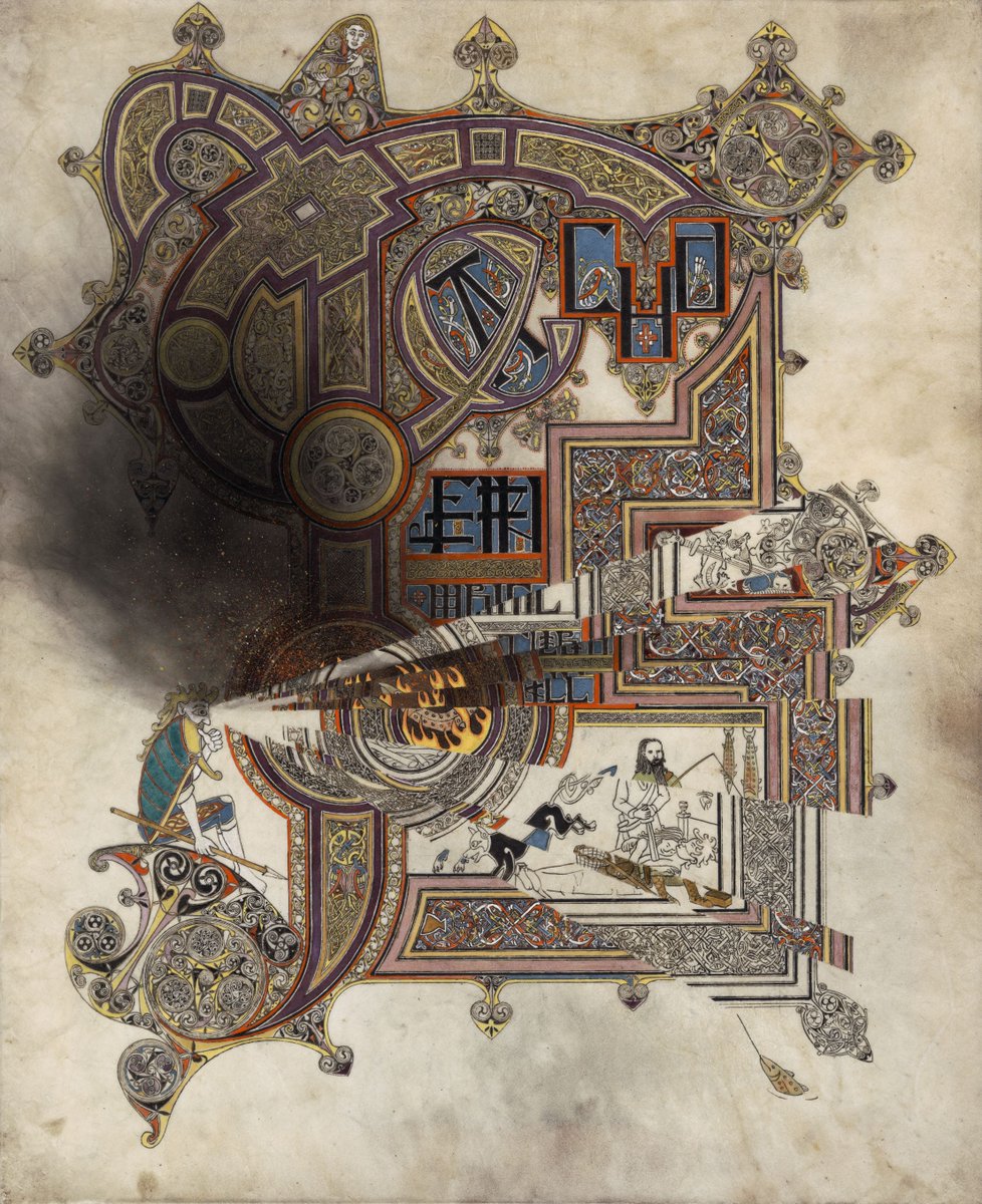 Teachd Fhinn Mhic Cumhaill, the coming of Finn McCool, traditional pigments on parchment, 2024. Prints now available at scribalstyles.net/shop