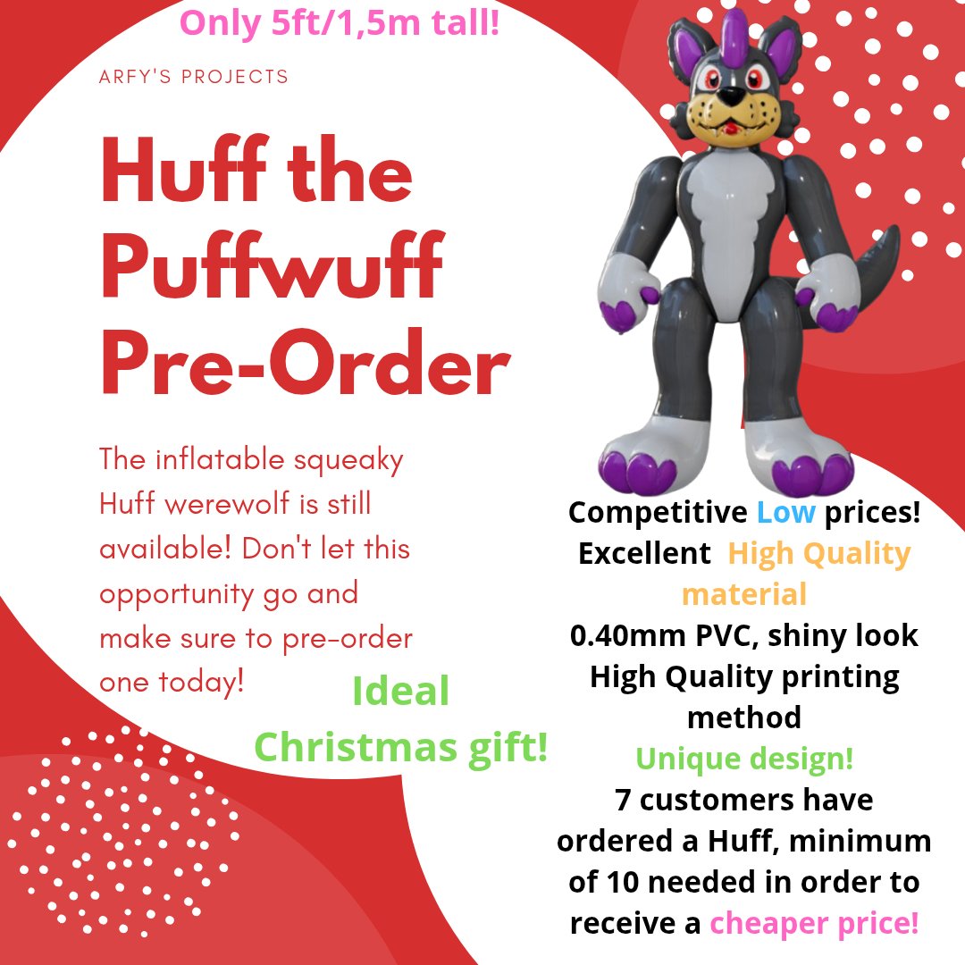 Hello everyone! 

The pre-order of Huff the squeaky Puffwuff is still open and If you're looking for an perfect Christmas gift, look no further! This werewolf is looking to get adopted! 

Pre-order yours now!

forms.gle/PzJaxCQYMwGgJ2… 

#inflatable #squeakysaturday #squeak #wolf