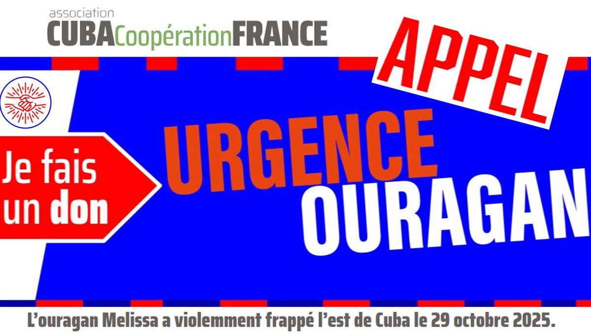 📢Si vous souhaitez soutenir le peuple🇨🇺, nous relayons l'appel de l'association de solidarité #CubaCoopFrance🇫🇷

Il n’y pas de petite somme, tout apport compte !

🙌❤️🫂 Merci !

don.cubacoop.org/Ouragan-Melissa