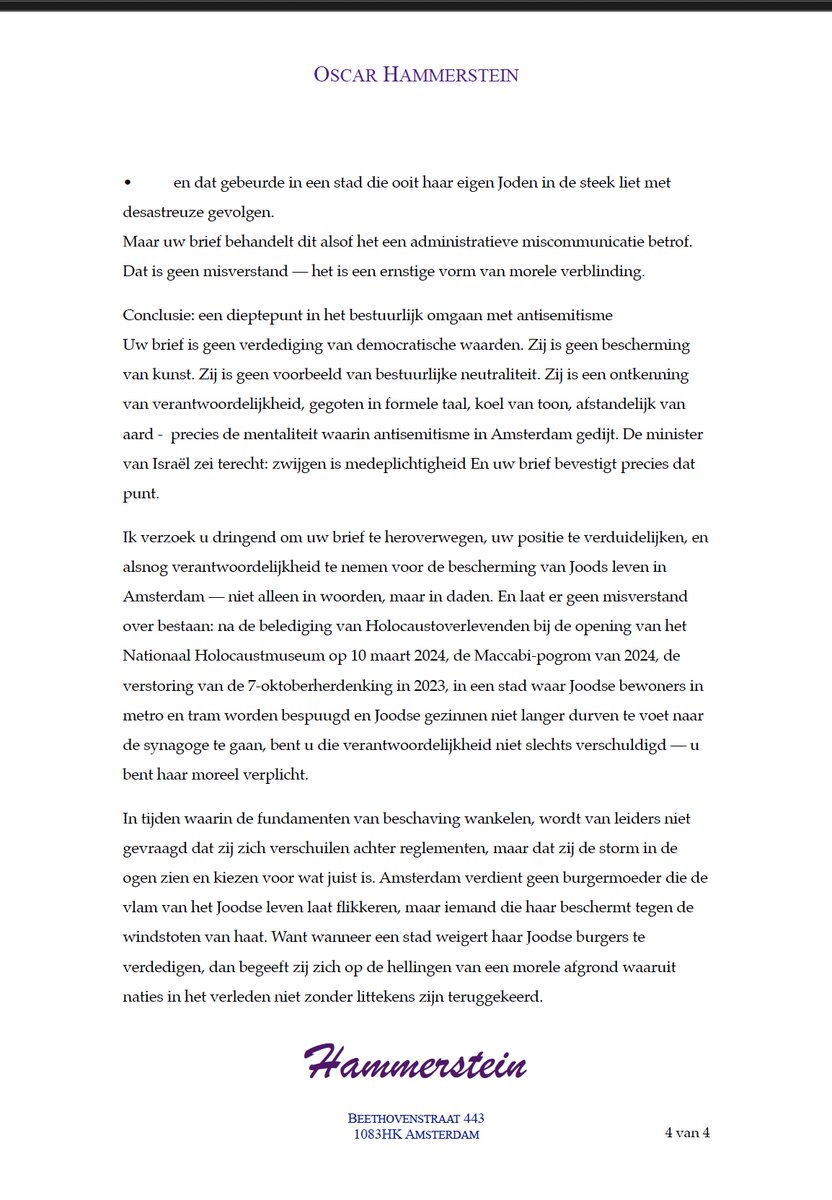 HammersteinO's tweet image. Een stad die 75% van haar Joden verloor, mag nooit opnieuw wegkijken. Het #Concertgebouw weert Joodse artiesten, en burgemeester #halsema  noemt de verwijzing naar die geschiedenis “despicable”.
Zwijgen is geen neutraliteit. Zwijgen is medeplichtigheid.