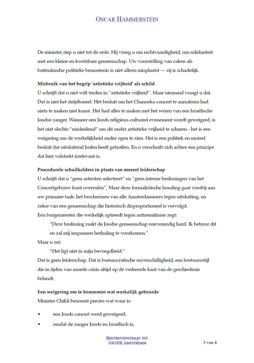 HammersteinO's tweet image. Een stad die 75% van haar Joden verloor, mag nooit opnieuw wegkijken. Het #Concertgebouw weert Joodse artiesten, en burgemeester #halsema  noemt de verwijzing naar die geschiedenis “despicable”.
Zwijgen is geen neutraliteit. Zwijgen is medeplichtigheid.