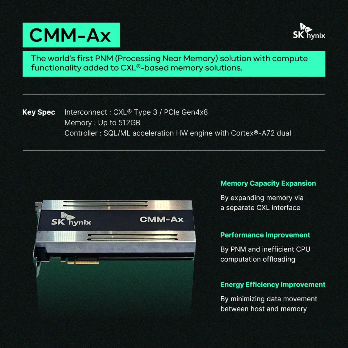 SKhynix's tweet photo. Curious about #CXL?🤔 @SKhynix #CMM scales memory for AI and data-driven systems, powered by CMM-DDR5, CMM-Ax, and Niagara 2.0 to enhance bandwidth, capacity, and system efficiency. Discover what makes CMM different.
#SKhynix #Semiconductor #AI #CMMDDR5 #CMMAx #Niagara20 https://t.co/KDhwRhNNfH