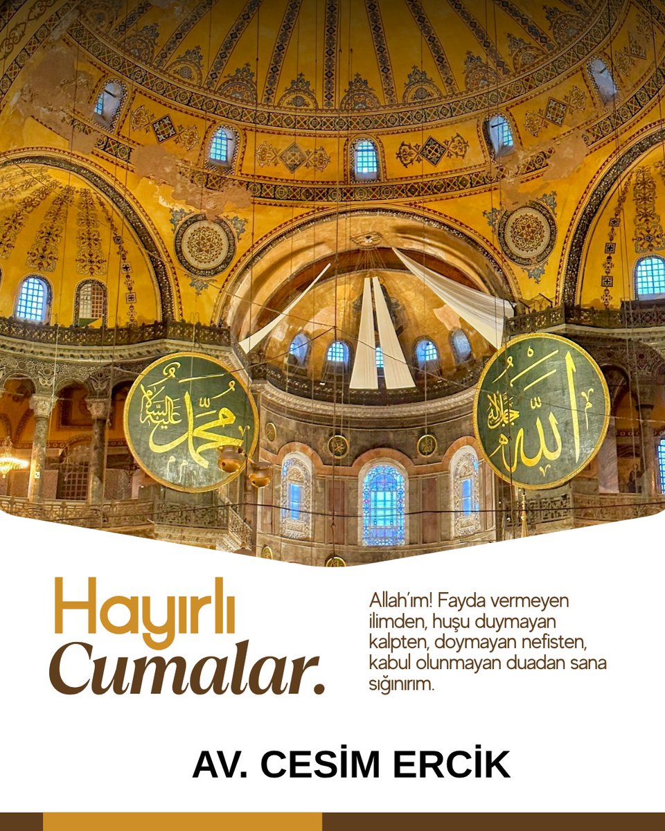 cesimercik's tweet image. Allah’ım! Fayda vermeyen ilimden, huşu duymayan kalpten, doymayan nefisten, kabul olunmayan duadan sana sığınırım.

Hayırlı Cumalar