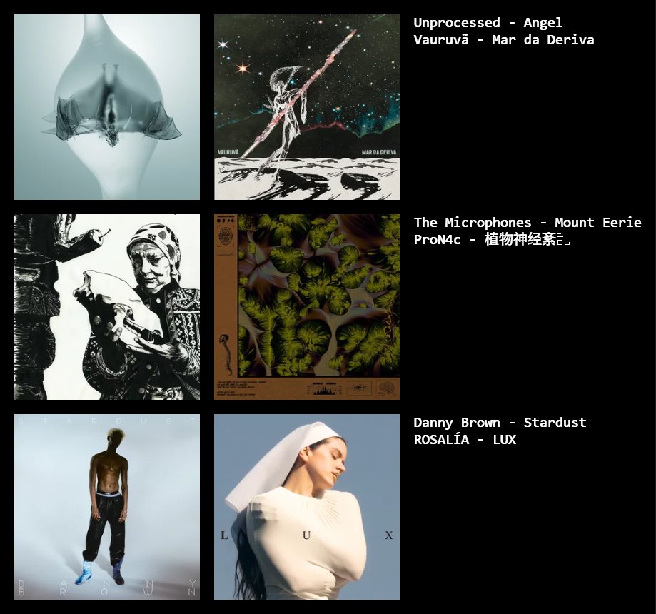 11/6~11/7
Fav:
Unprocessed - Angel
Vauruvã - Mar da Deriva
ProN4c - 植物神经紊乱

#CinoCrates