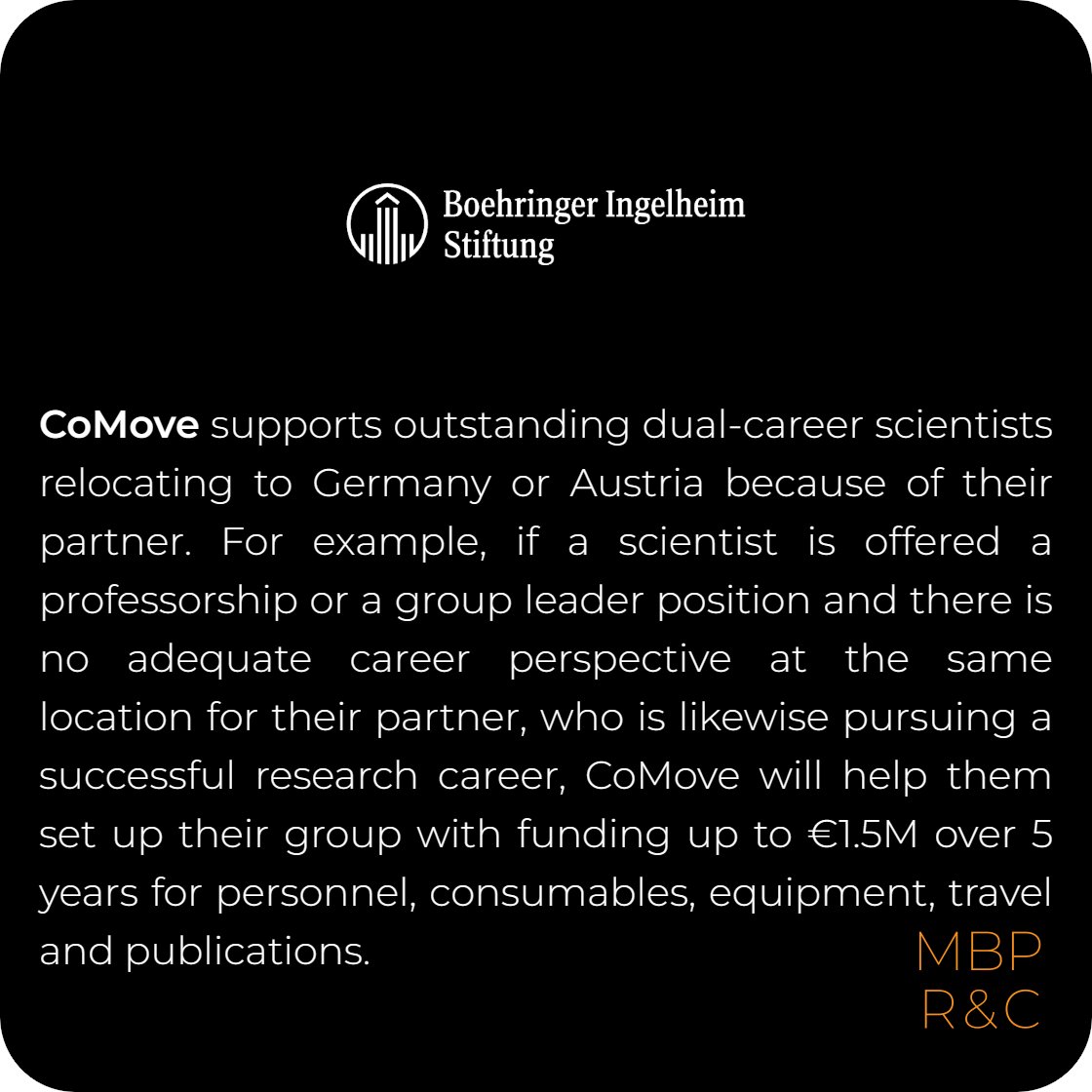 📢Dual-career scientists—the <a href="/Boehringer/">Boehringer Ingelheim</a> Stiftung’s CoMove provides up to €1.5M over 5 yrs to help you establish a research group in Germany/Austria
📅No deadlines
🏷️Know a couple who could benefit? Tag them below
#CouplesInScience
#ResearchFunding
#AcademicGrants
<a href="/ImMatthewP/">Matthew Plutschack</a>