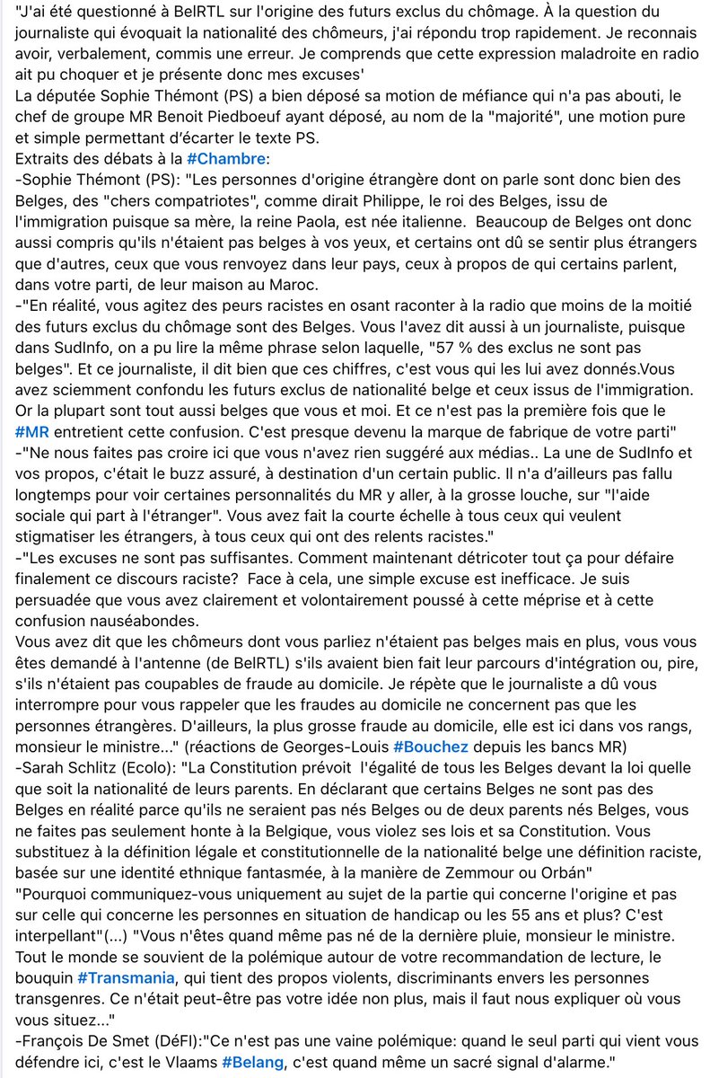 michelhenrion's tweet photo. Les "Belges de Papier"/ Le ministre de l’Emploi David #Clarinval (MR), face à une volée d'interpellations indignées, a présenté des excuses (le strict minimum) jeudi à la Chambre après la une de @sudinfo_be et les propos tenus à @BelRTL sur l’ #origine des futurs exclus du chômage. Extraits Analytique du débat à la #Chambre>