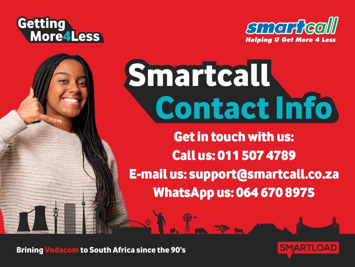 SmartcallVSP2's tweet image. Contact us for SmartRICA and Smartload. 
Call 📷: 011 507 4789 WhatsApp: 0646708975 Email: support@smartcall.co.za 
Learn more about Smartcall here: ow.ly/IRHC50Vxjo6 

#GetMore4Less