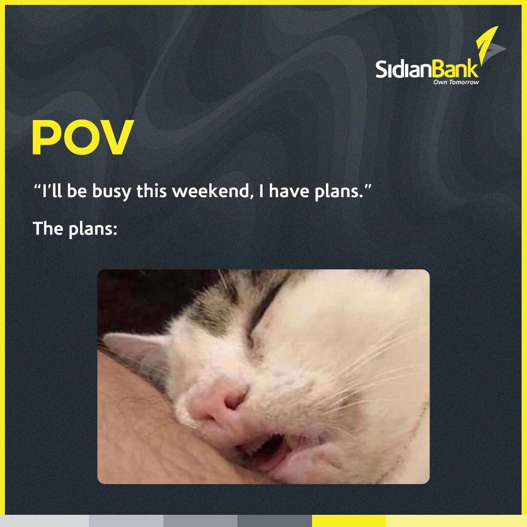 SidianBank's tweet image. Mimi kama admin, my weekend schedule is 100% booked. I will be in a very important meeting with my bed! 😉 What’s your weekend plan?

Happy Friday Sidian Fam! You need that well-deserved rest.

#FridayFeeling #TGIF #WeekendPlans #DND