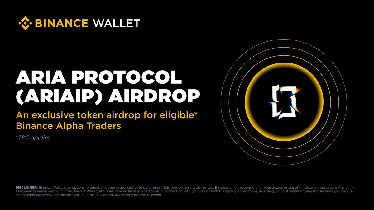 CryptoWalletRWA's tweet photo. #Información del listado
Binance Alpha listará Aria Protocol (ARIAIP), con un umbral inicial de 226 tokens Binance Alpha para el airdrop de la primera fase.

Según comunicados oficiales, Binance Alpha será la primera plataforma en listar Aria Protocol (ARIAIP) el 7 de noviembre. El trading en Alpha comenzará el 7 de noviembre de 2025 a las 15:00 (UTC+8).

Los usuarios que posean al menos 226 tokens Binance Alpha podrán participar en el airdrop.