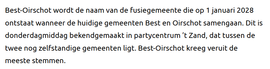 De uitslag is bekend! De nieuwe naam van de gemeente die ontstaat uit de fusie tussen Best en Oirschot wordt... Best-Oirschot. #zeesluisijmuiden