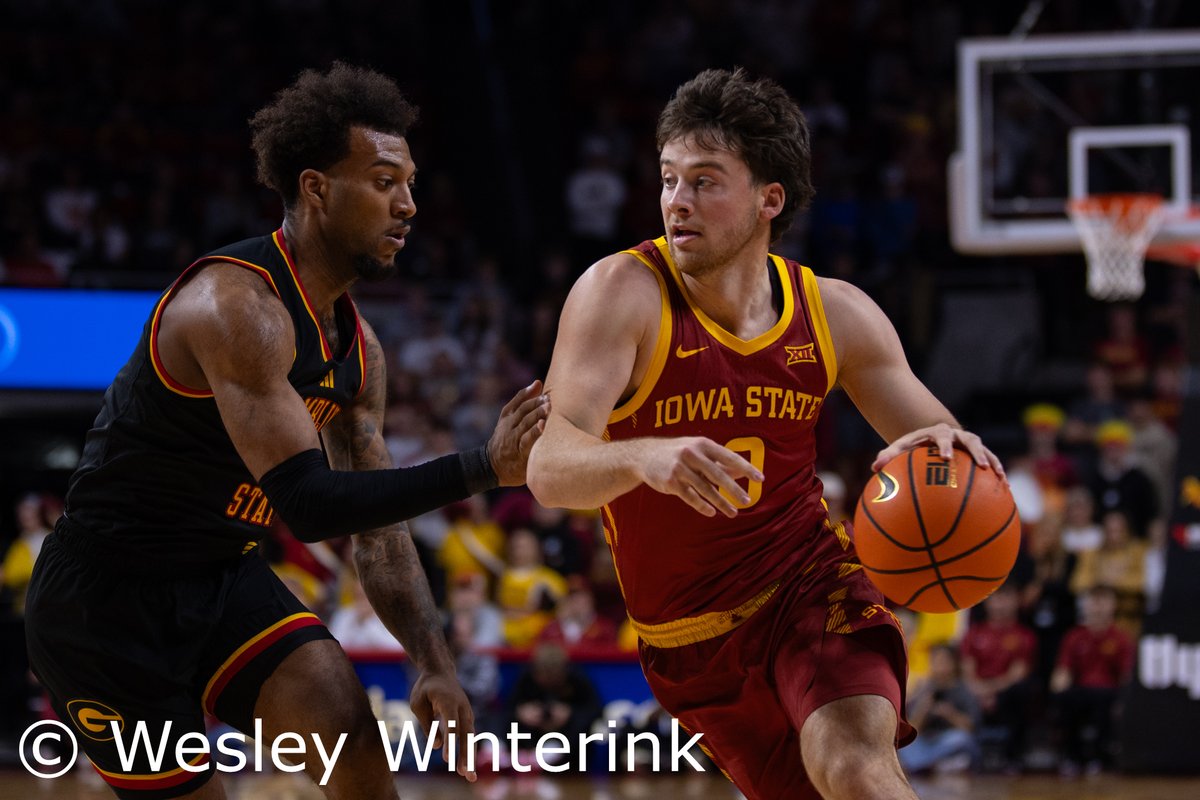 WesleyWinterink's tweet photo. Action from Grambling State - Iowa State basketball at Hilton Coliseum in Ames, Iowa on 11/6/2025. Iowa State won 102-62. https://t.co/mog9zaYwXb