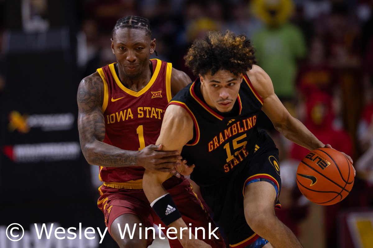 WesleyWinterink's tweet photo. Action from Grambling State - Iowa State basketball at Hilton Coliseum in Ames, Iowa on 11/6/2025. Iowa State won 102-62. https://t.co/mog9zaYwXb