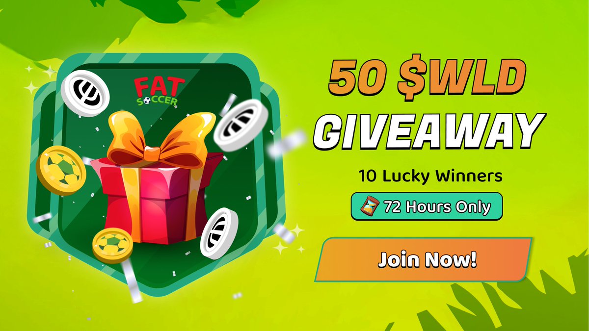 KadionGames's tweet photo. 🚨 50 $WLD Giveaway! 🚨

We’re giving away 50 $WLD to 10 lucky Fat Soccer players 🎁

How to join:
1️⃣ Follow @KadionGames
2️⃣ Like & RT this post
3️⃣ Join our chat 👉 https://t.co/WNvBbP4Kyu
4️⃣ Drop your wallet below 👇

⏰ Winners will be picked randomly in 72 hours — good luck and keep scoring! ⚽🔥

#FatSoccer #WorldApp #WLD