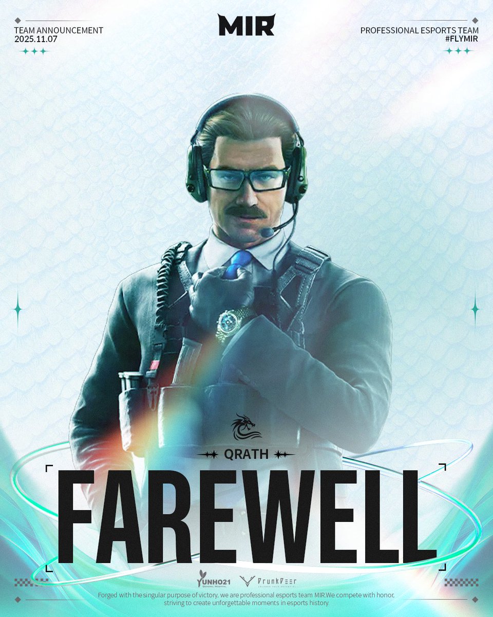 𝐅𝐀𝐑𝐄𝐖𝐄𝐋𝐋 𝐐𝐑𝐀𝐓𝐇

R6S Academy部門のくれいす(<a href="/Qrath_praise/">くれいす | 父ノ背中</a>)選手がチームを退団する運びとなりました。
APAC NORTH REBELLIONまでの貢献に感謝いたします。

#flymir🌊 #SiegeX