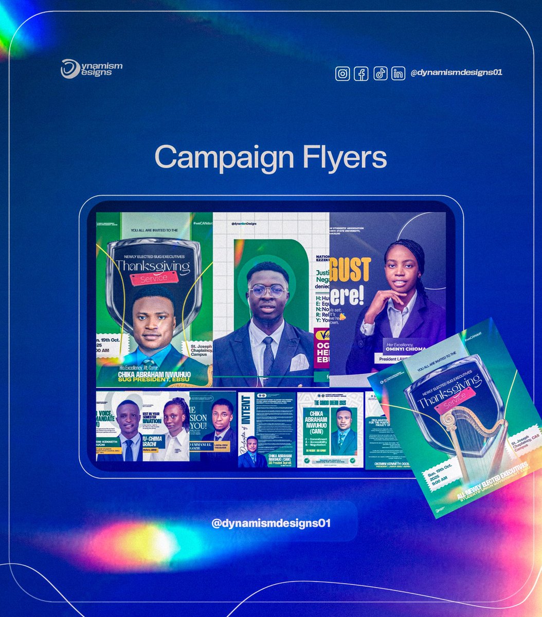 Emmanue15661164's tweet image. Last month, I had the pleasure of designing a series of student election campaign posters that brought creativity and purpose together. Each design was crafted to capture personality, vision, and leadership spirit. 
#GraphicDesigner #BrandDesigner #VisualDesigner #sstvi