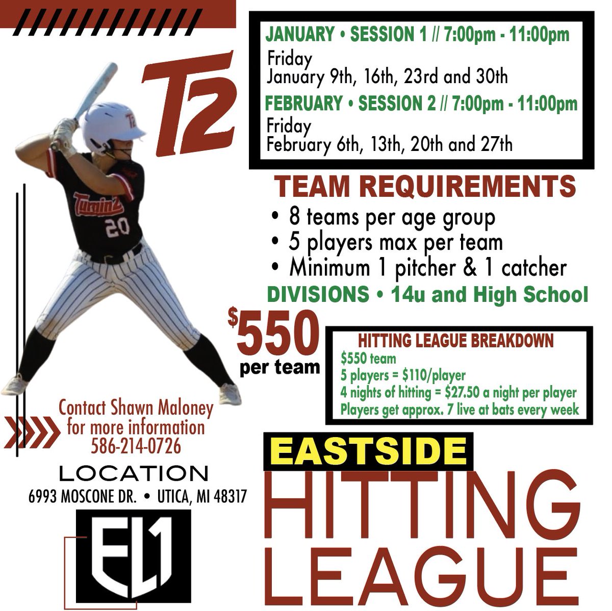 Eastside Hitting League is back at EL1 Utica! Come join us for another great year!