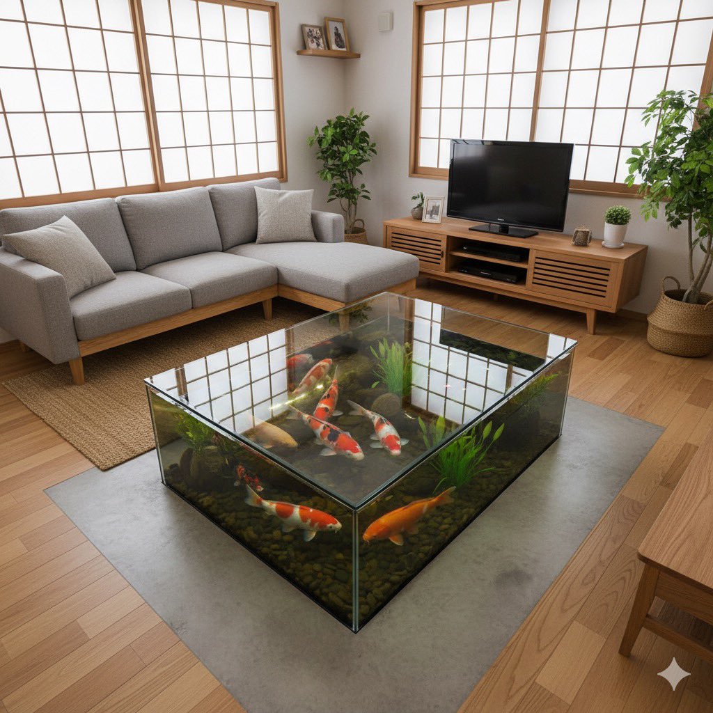 一般的な日本の家庭事情にマッチした、
リビングルーム向けの錦鯉池はいかが？

※鯉の池に水草は向きません。