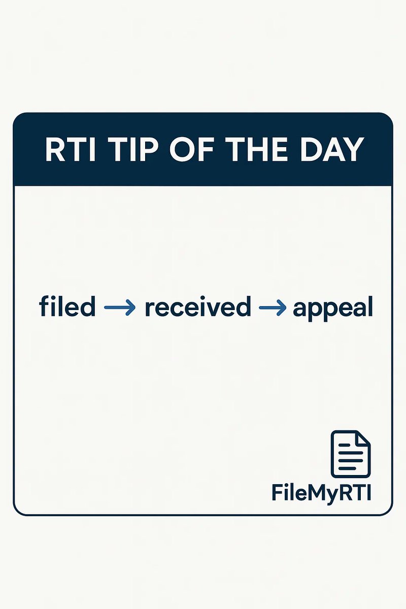 FileMyRTI's tweet image. आपले RTI अर्ज क्रमांकाने ट्रॅक करा.

FileMyRTI तुमच्यासाठी पाळत ठेवतो.

#rti #tips #FileMyRTI
