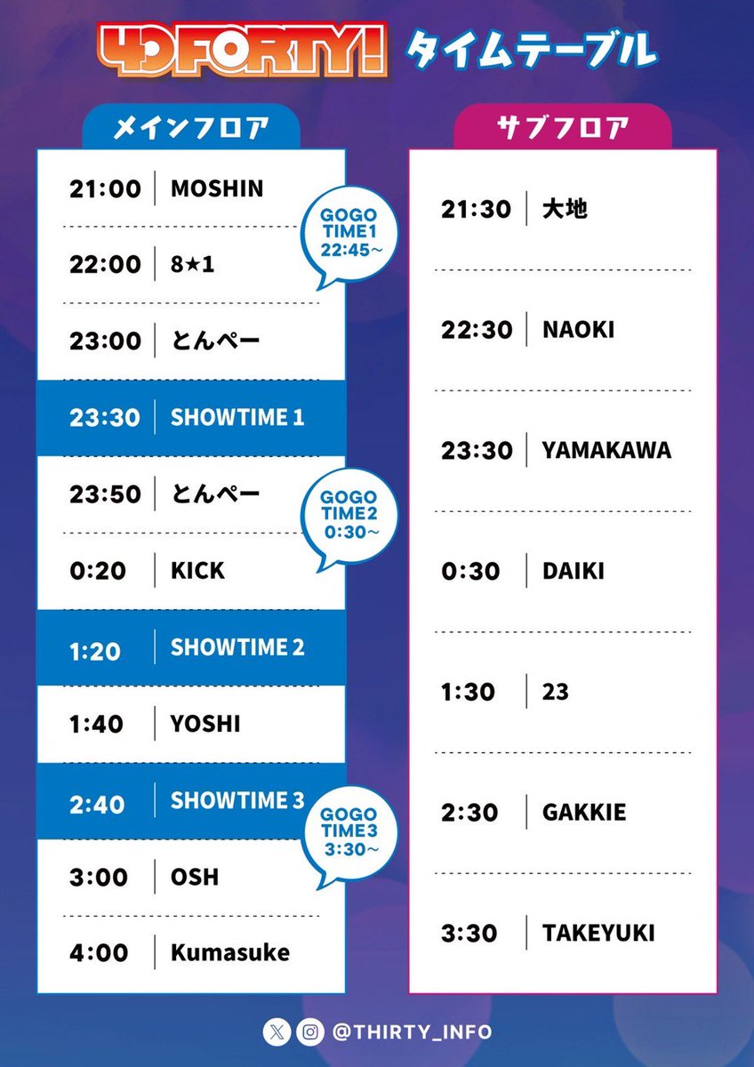 【<a href="/Thirty_info/">THIRTY!</a> 】
🎊THIRTY!なんと10周年🎊
10年前の初回に出たイベントが10年経てばFORTY!になるよね…
1日目がFORTY!、2日目がTHIRTY!ということで僕は1日目に出ます！2日間とも強い💪
演者の年齢縛りがあるだけで、お客様は年齢関係なく楽しるので、遊びにきてね💋
超happyなJPOPとaikoかけます。