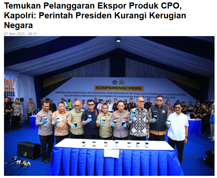 Temukan Pelanggaran Ekspor Produk CPO, Kapolri: Perintah Presiden Kurangi Kerugian Negara