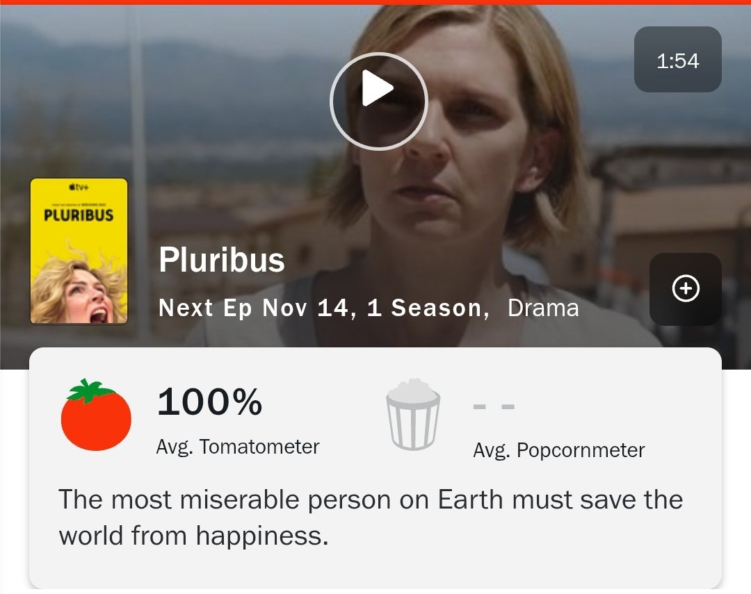 itsSaulGoodman's tweet image. Just in! #Pluribus premiere debuts 100% on Rotten Tomatoes