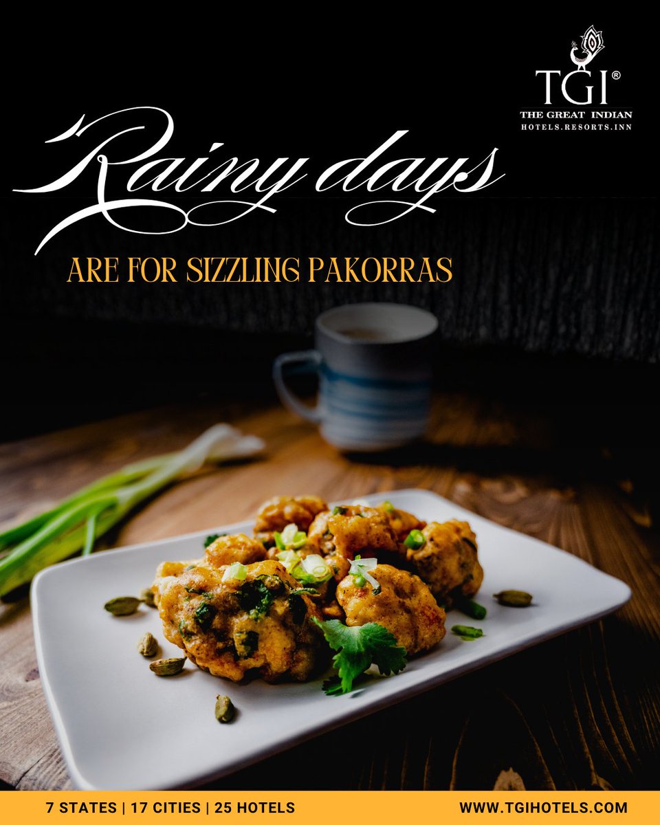 tgi_hotels's tweet image. #TGIDining Rainy days call for sizzling pakoras &amp;amp; hot chai! 
Crispy, golden, and full of flavor — the perfect monsoon comfort. 
#ExperienceTGI #MonsoonVibes #RainyDayEats #FoodieFavorites #FlavorsOfIndia #ComfortOnAPlate