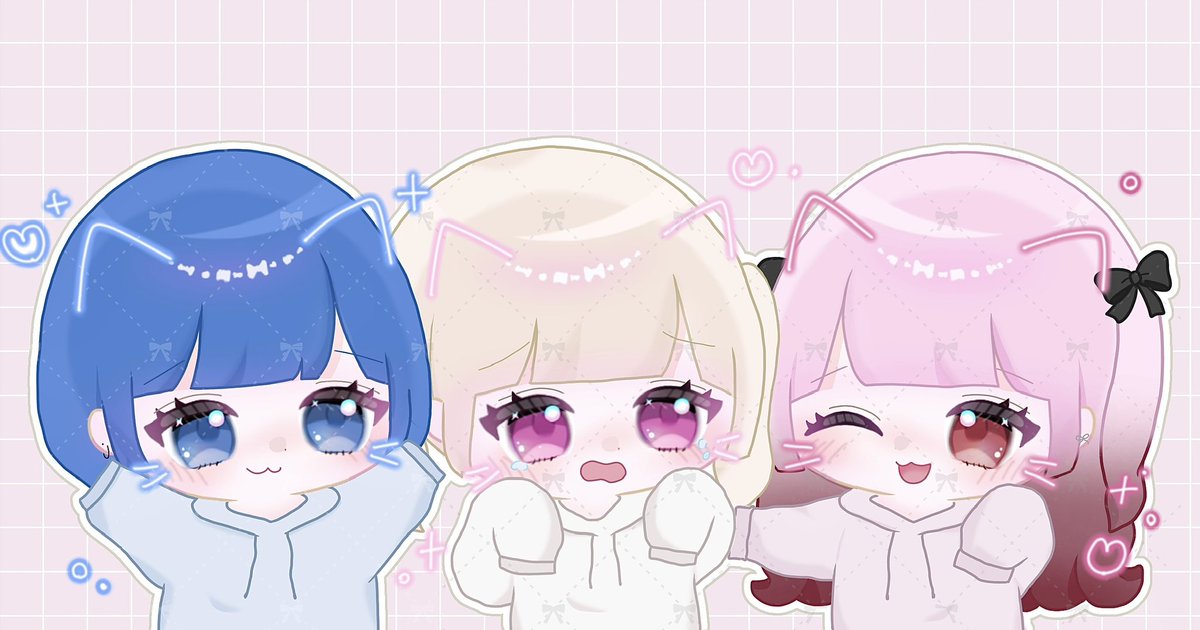 . ˚  　  ♡  ₊
　　.   ∧＿∧　˚ .♡
₊   ♡ (˶ ･ ω･˶ )/ .　みんな可愛い
　.  ⊂　　   ノ  ˚ . +

#量産依頼 #イラスト依頼