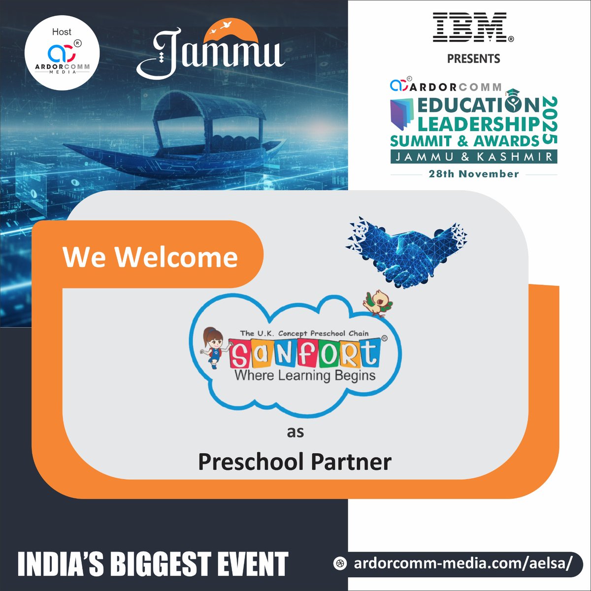 ardorcomm's tweet image. We are delighted to welcome @SanfortSchools as Preschool Partner at the ArdorComm Education Leadership Summit &amp;amp; Awards 2025.

Visit: ardorcomm-media.com/aelsa/

#ArdorComm #AELSA2025 #AELSAJammu #EducationLeadership #EdTech #Skills #Learning #DigitalIndia #FutureLeaders