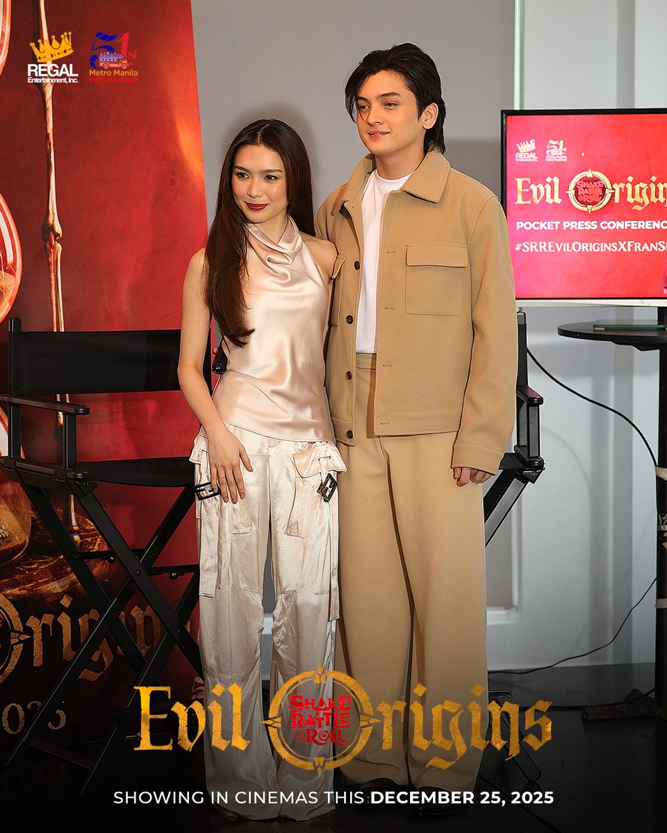RegalFilms's tweet photo. FranSeth takes the spotlight! 💀✨ #SRREvilOriginsXFranSeth

Francine Diaz and Seth Fedelin bring their charm and chills to the Shake, Rattle &amp; Roll: Evil Origins Pocket Press Conference.

Get ready for a new kind of horror this Christmas! 👻🎄
#FranSeth #SRREvilOrigins #MMFF2025 https://t.co/PtHkF2GE4z