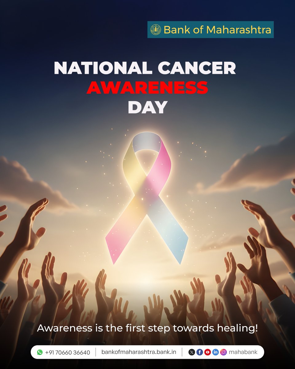 mahabank's tweet photo. Today, we stand together to spread awareness, inspire hope and support the fighters, survivors and their loved ones.
#BankofMaharashtra #CancerAwarenessDay #FightCancer https://t.co/2dSas1Wje5