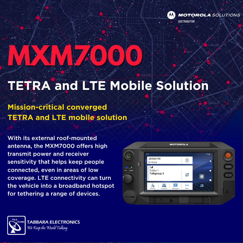 tabbarallc's tweet image. The Motorola Solutions MXM7000 combines TETRA and LTE in one powerful mobile solution

#tabbaraelectronics #motorolasolutions #uae #dubai #MXM7000 #TETRA #LTE #PublicSector #MissionCritical
#ملتزمون_ياوطن
#نتصدر_المشهد