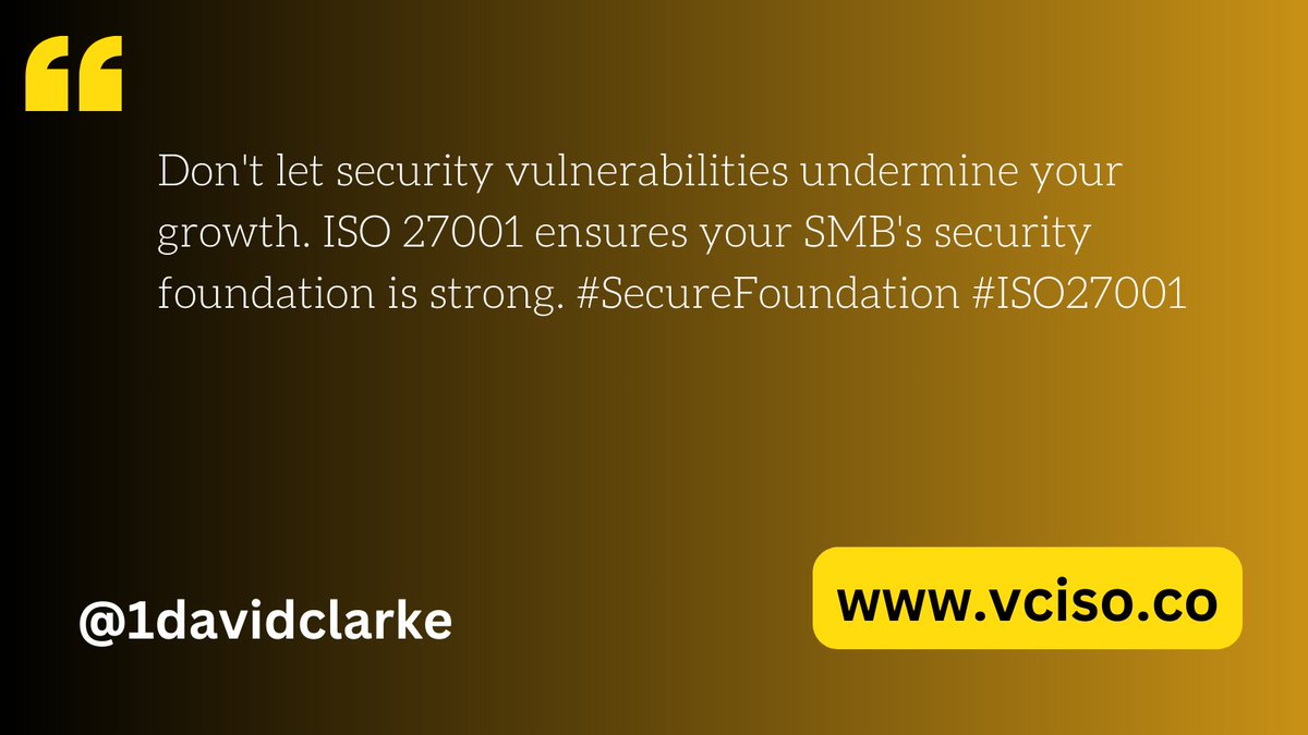 1DavidClarke's tweet image. Don't let security vulnerabilities undermine your growth. ISO 27001 ensures your SMB's security foundation is strong. #SecureFoundation #ISO27001
vciso.co