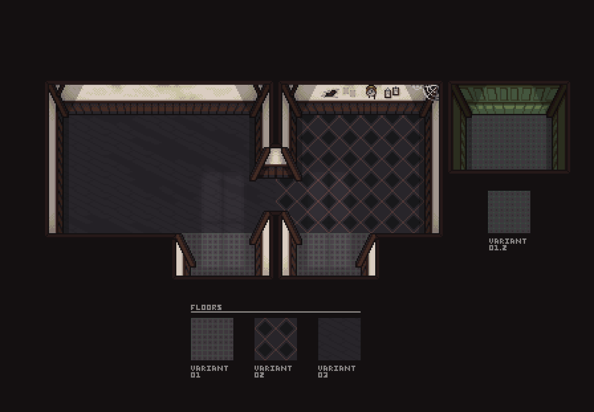 I recently had the opportunity to make environment tilemaps for the second act of The Groundskeeper by <a href="/FermentedOdd/">Fermented Oddity Studios</a>! 

I had a lot of fun designing how the interiors would look.  The game is out now on steam!

store.steampowered.com/app/3593360/Th…

#pixelart #gameart #art