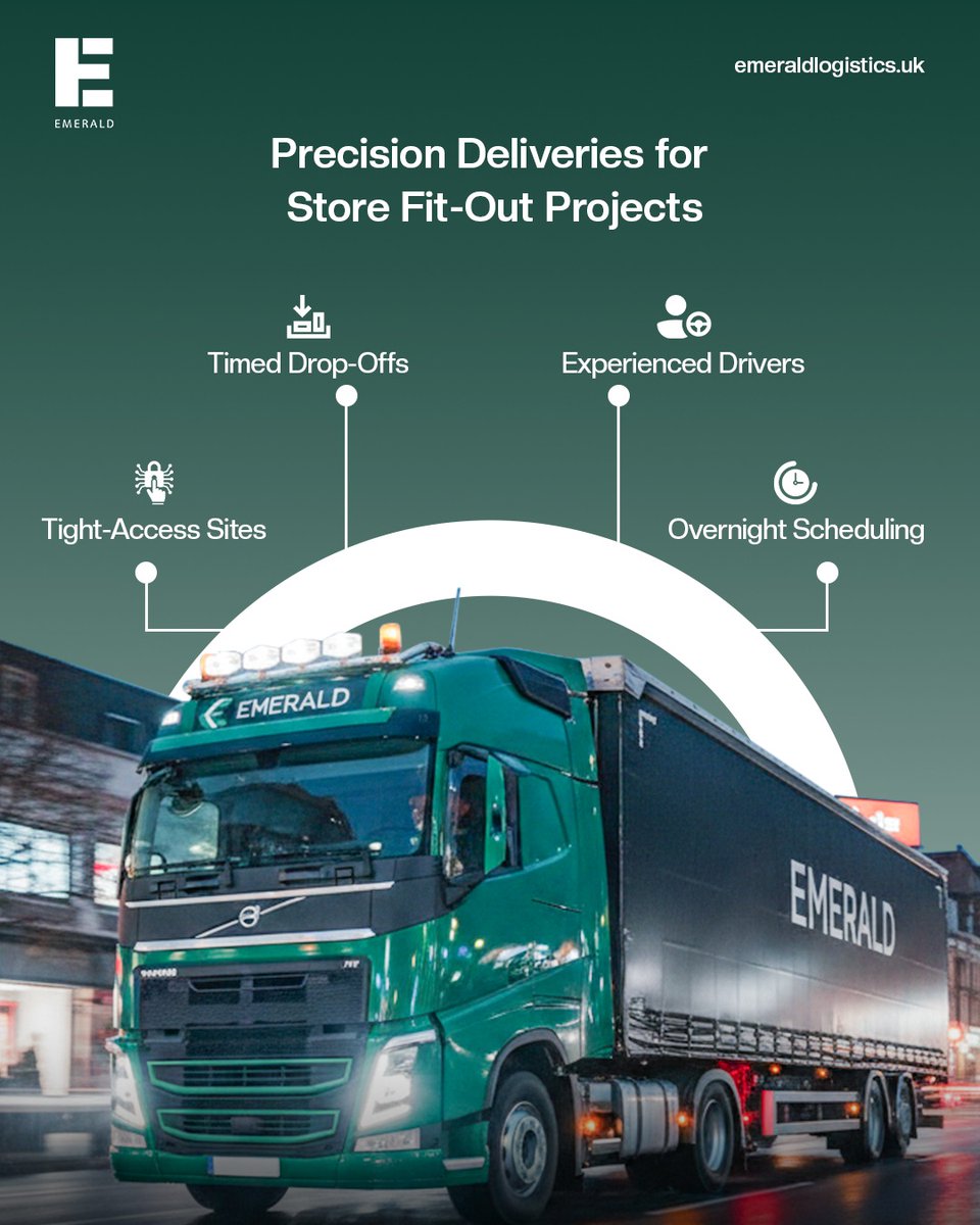TheEmeraldUK's tweet image. Supporting nationwide fit-outs with timed and controlled deliveries - ensuring equipment arrives safely, on time, and ready to install.
#FitOutDelivery #EmeraldLogistics #RetailProjects #OnTimeService