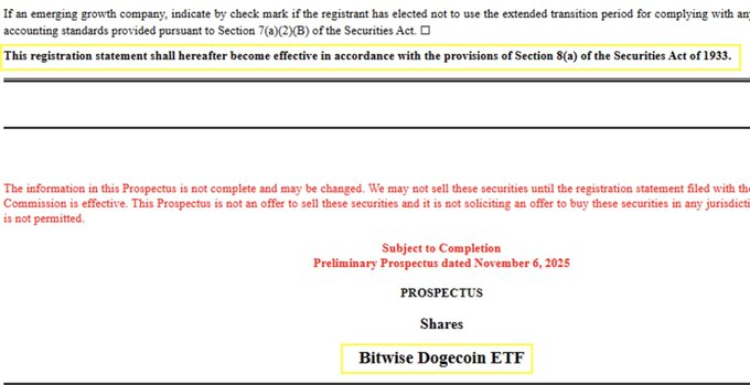 CoinpediaNews's tweet image. 🚨Just in: #Bitwise has officially filed an 8(a) form to launch its Spot #Dogecoin ETF.

#CoinPedia #Crypto #Blockchain #CryptoMarket