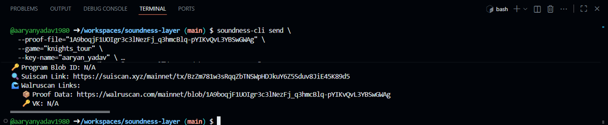 aaryanyadav1980's tweet photo. π¨ Proof #22 just dropped! π¨
Forged in the depths of Soundness CLI, powered by
Team Wava π
ZK so clean it could verify itself ππ»
@soundness_labs @AWendy12947 @TheHubKeeper
#ZK #Soundness #TeamWava #Proof22 https://t.co/MVZDrgf18N