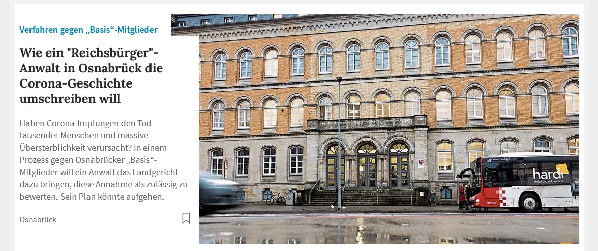 Hoffentlich fällt die #Justiz von #Osnabrück nicht auf die plumpe Taktik der #Schwurbler rein - und lässt sich für deren widerwärtige Demagogie instrumentalisieren.  Artikel hinter Zahlschranke (€) noz.de/lokales/osnabr…