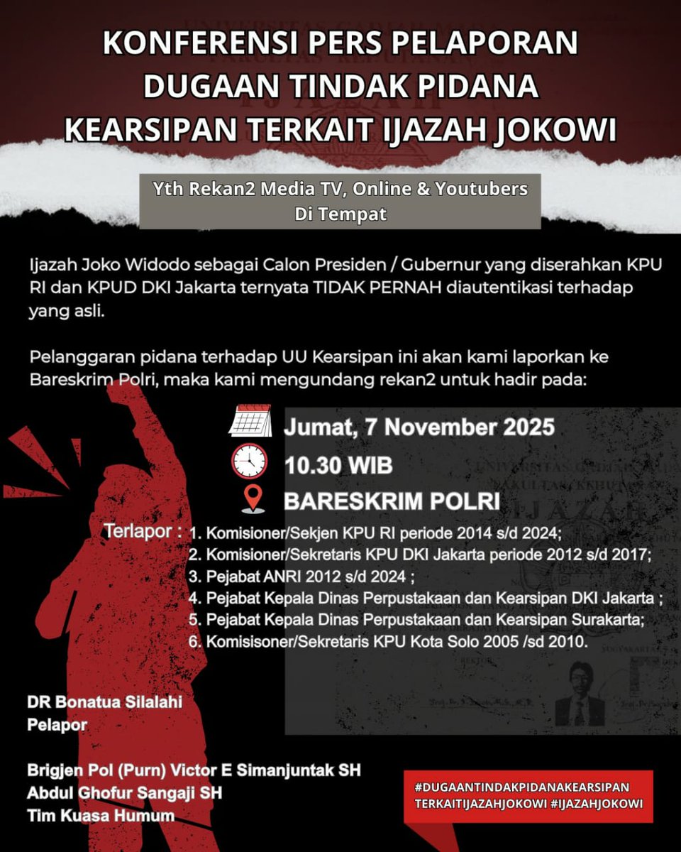 riatri_ria's tweet photo. @KompasTV Tidak ada bukti ijasah Jokowi Asli 
#PTUN berhak secara konstitusional mengambil-alih pelaporan berdasarkan UU pasal 263 - 266 KUHP https://t.co/r6XKE2H85C