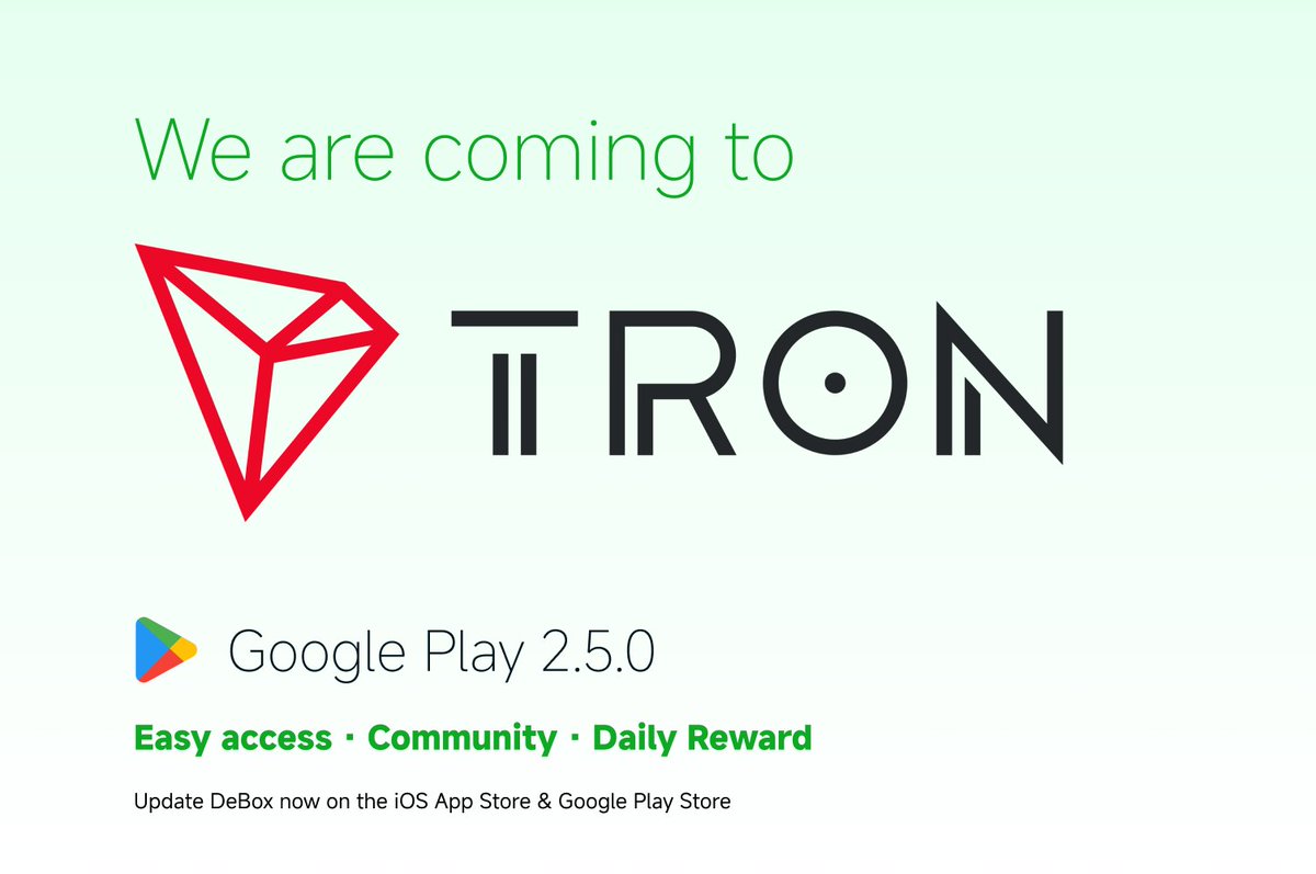 DeBox_Social's tweet image. We are coming to @trondao !

We are glad to support Tron, the global settlement layer for stablecoin transactions and every day purchases.

Update you APP on Google Play and make a first transfer on Tron!