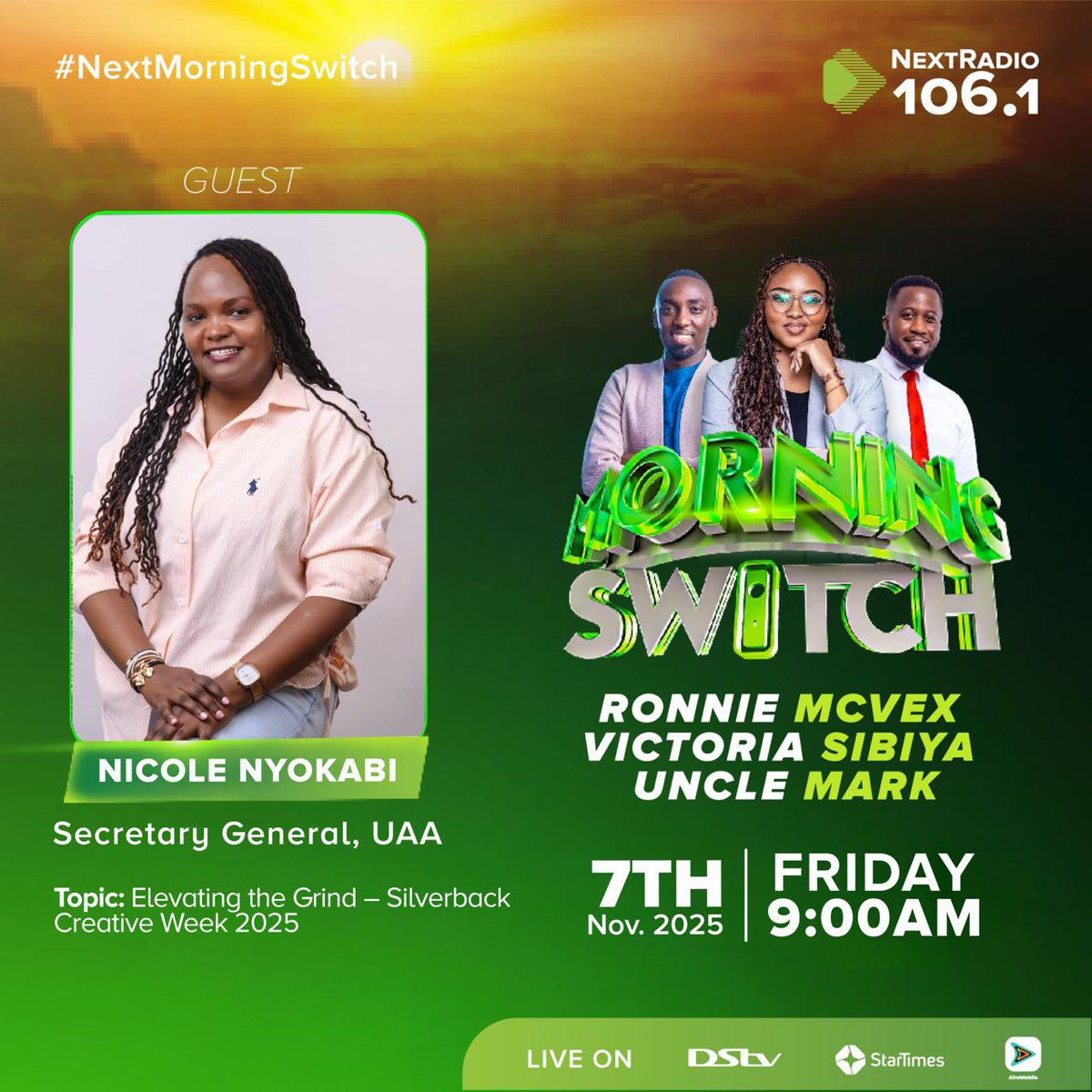 CoCreate_Today's tweet photo. Catch our General Manager,@Ginnynjau , live this morning at 9:00 AM on the Morning Switch!

She’ll be unpacking Silverback Creative Week 2025 and what it truly means to elevate the creative grind.

#SilverbackAwards25
#LeaveAMark
#CoCreateAdvertising https://t.co/BSaZtWETHZ